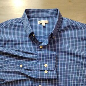 Peter Millar Shirt Mens XL Blue Performance Pink Green Grid Long Sleeve Business